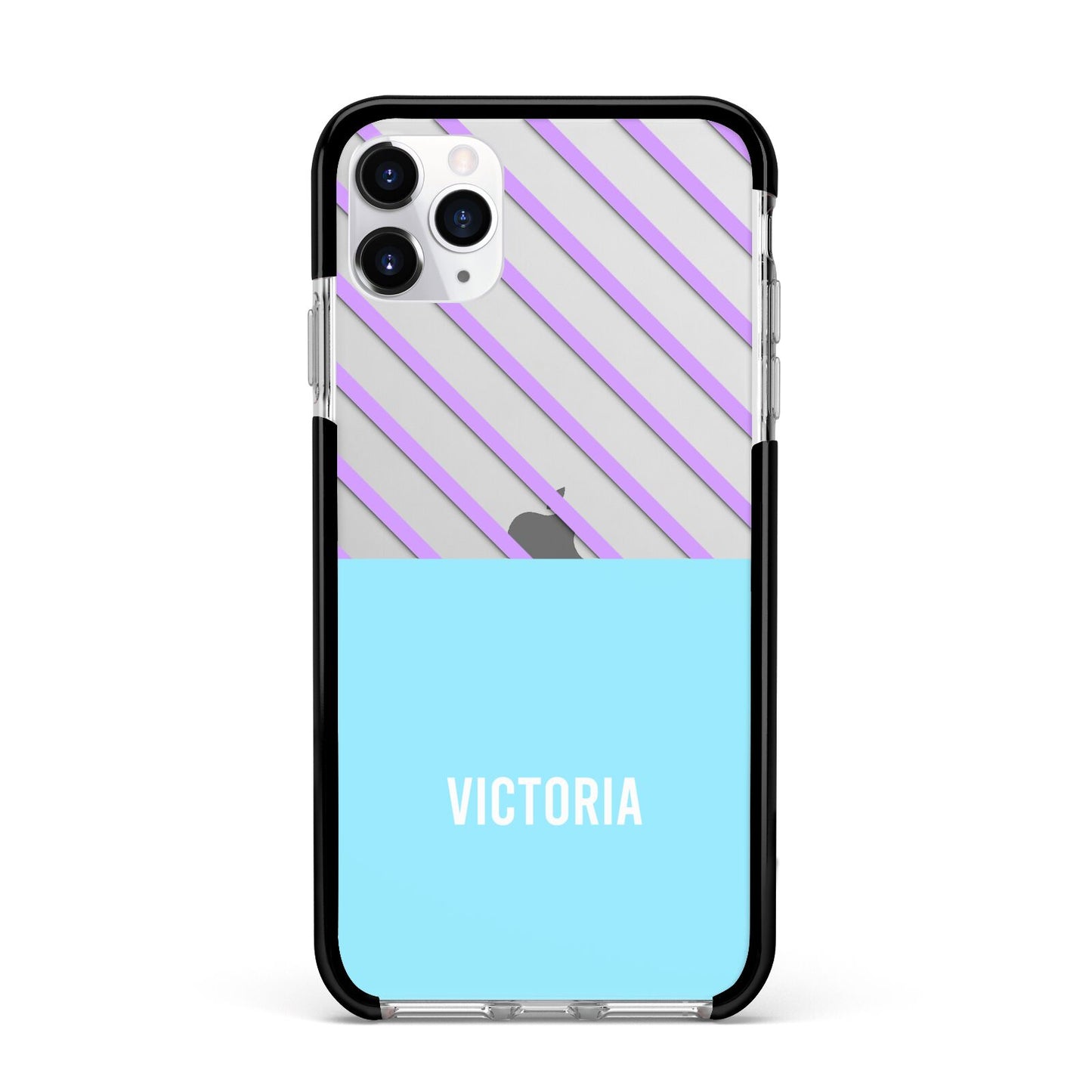 Personalised Blue Purple Stripes Apple iPhone 11 Pro Max in Silver with Black Impact Case