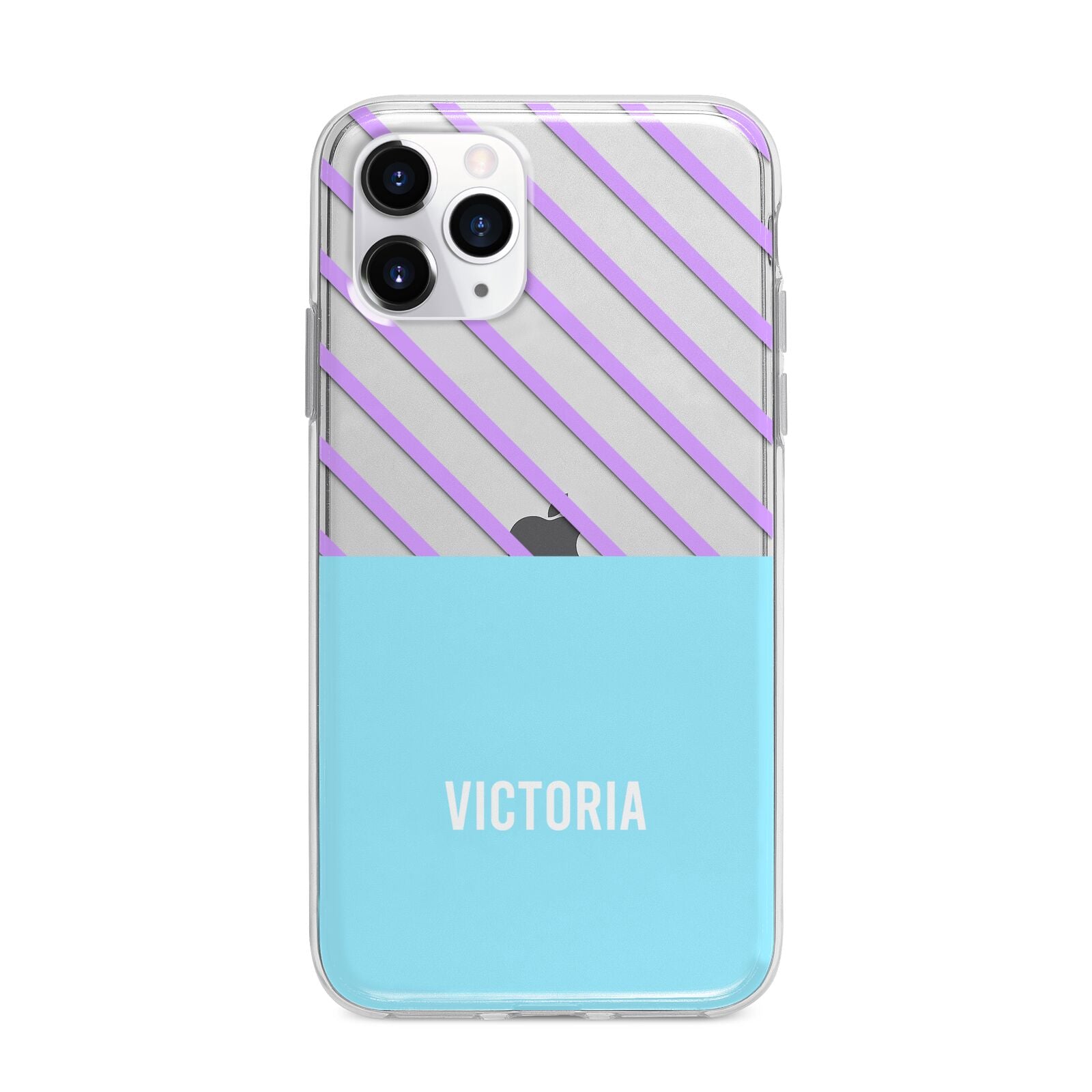 Personalised Blue Purple Stripes Apple iPhone 11 Pro Max in Silver with Bumper Case