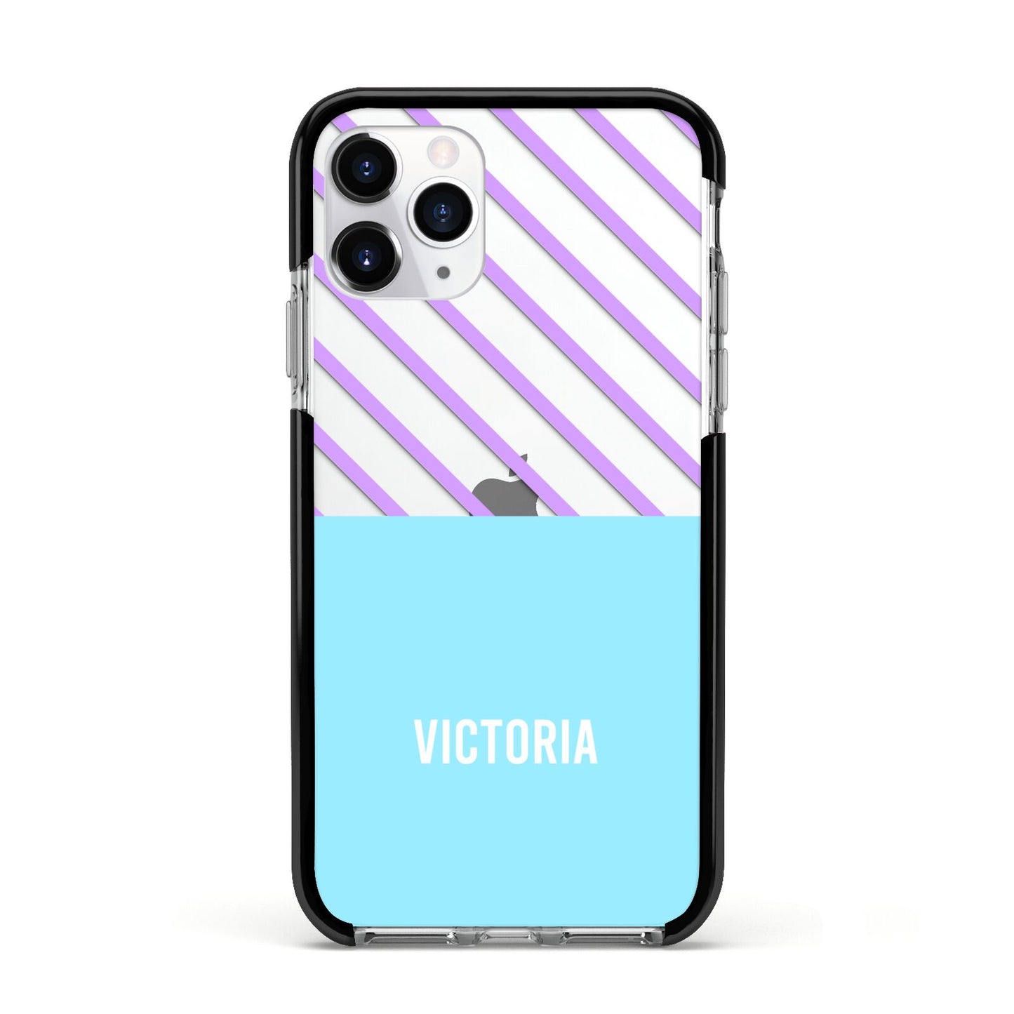 Personalised Blue Purple Stripes Apple iPhone 11 Pro in Silver with Black Impact Case