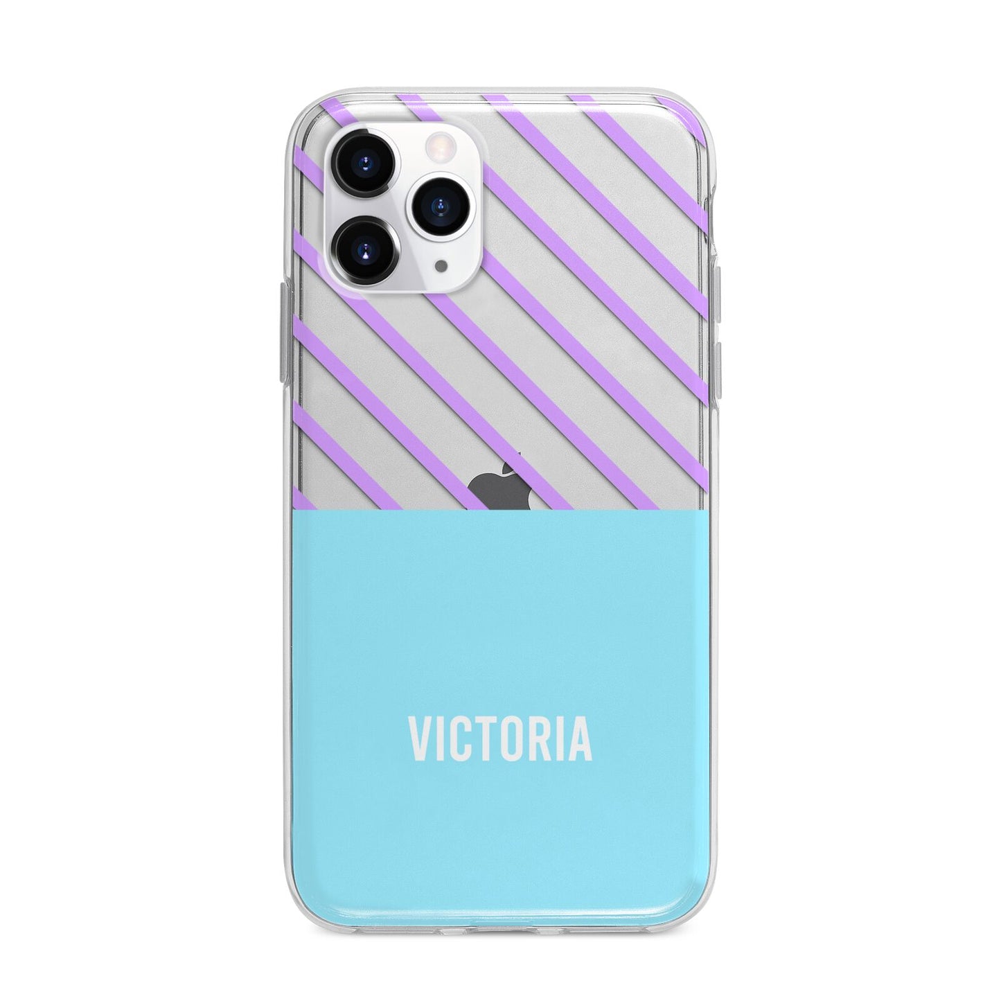 Personalised Blue Purple Stripes Apple iPhone 11 Pro in Silver with Bumper Case