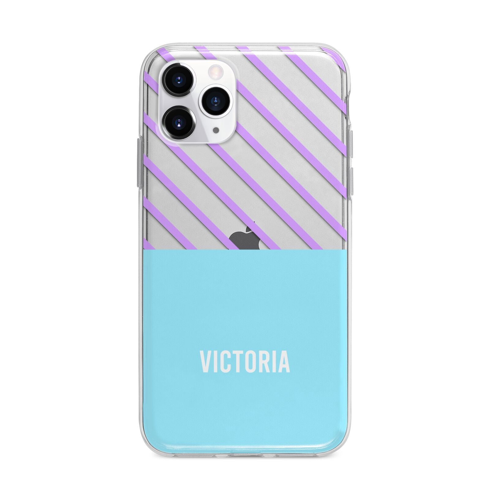 Personalised Blue Purple Stripes Apple iPhone 11 Pro in Silver with Bumper Case