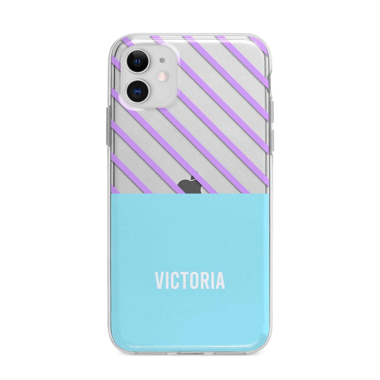 Personalised Blue Purple Stripes Apple iPhone 11 in White with Bumper Case