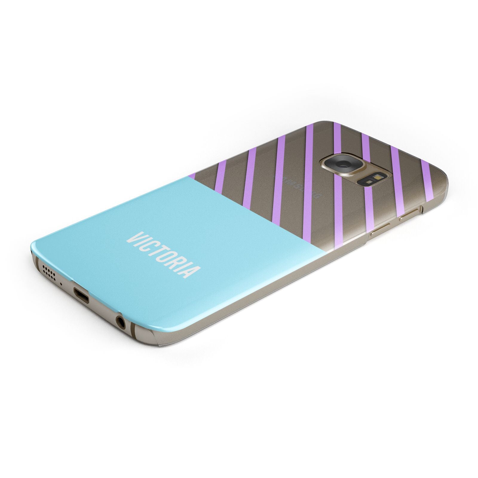 Personalised Blue Purple Stripes Protective Samsung Galaxy Case Angled Image