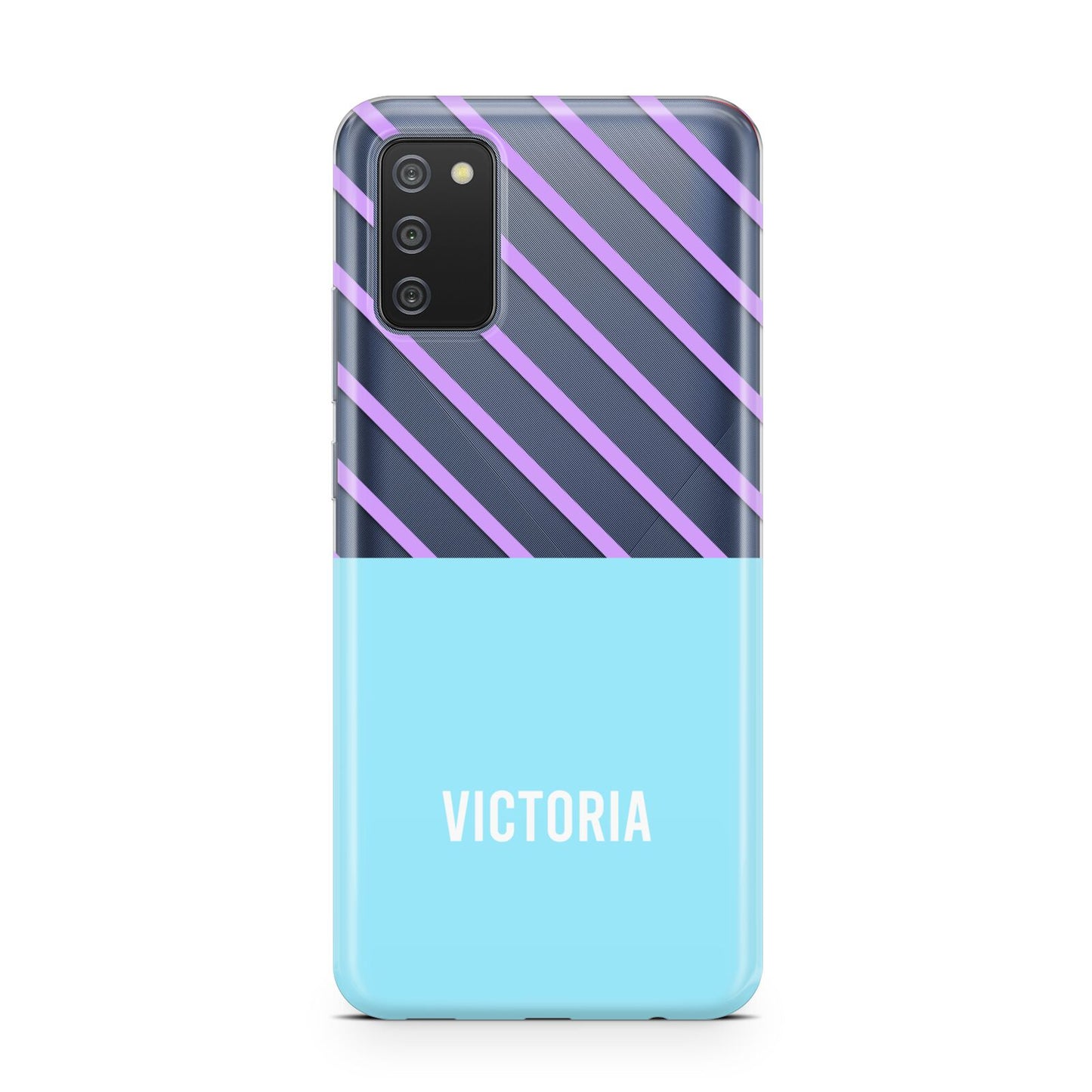 Personalised Blue Purple Stripes Samsung A02s Case