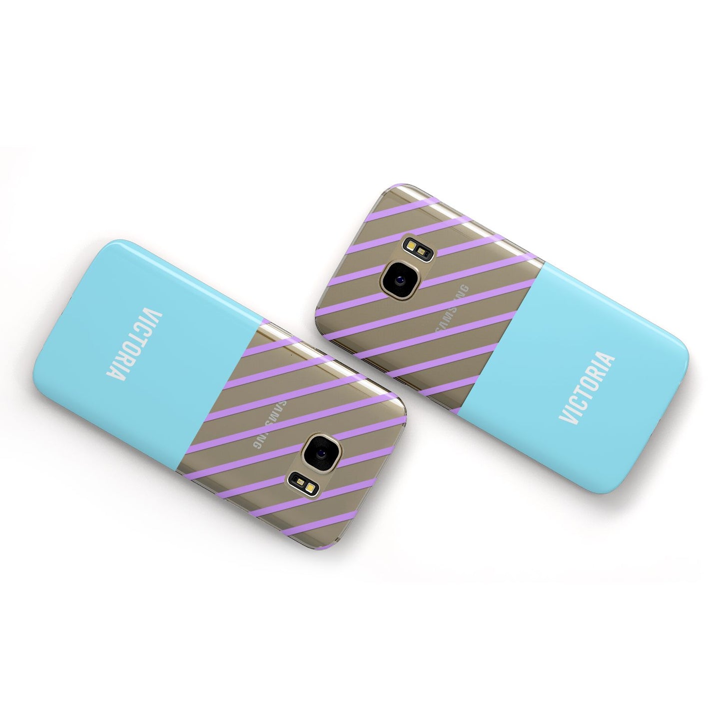 Personalised Blue Purple Stripes Samsung Galaxy Case Flat Overview