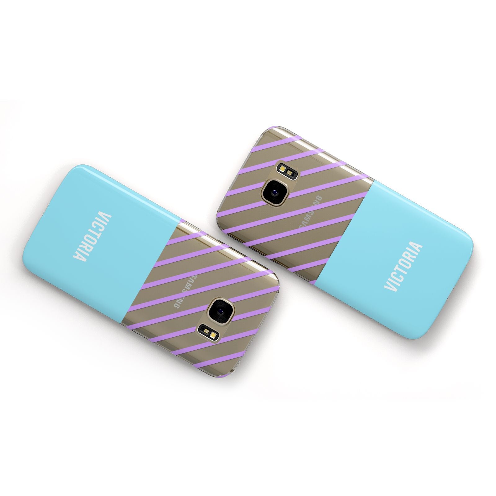 Personalised Blue Purple Stripes Samsung Galaxy Case Flat Overview