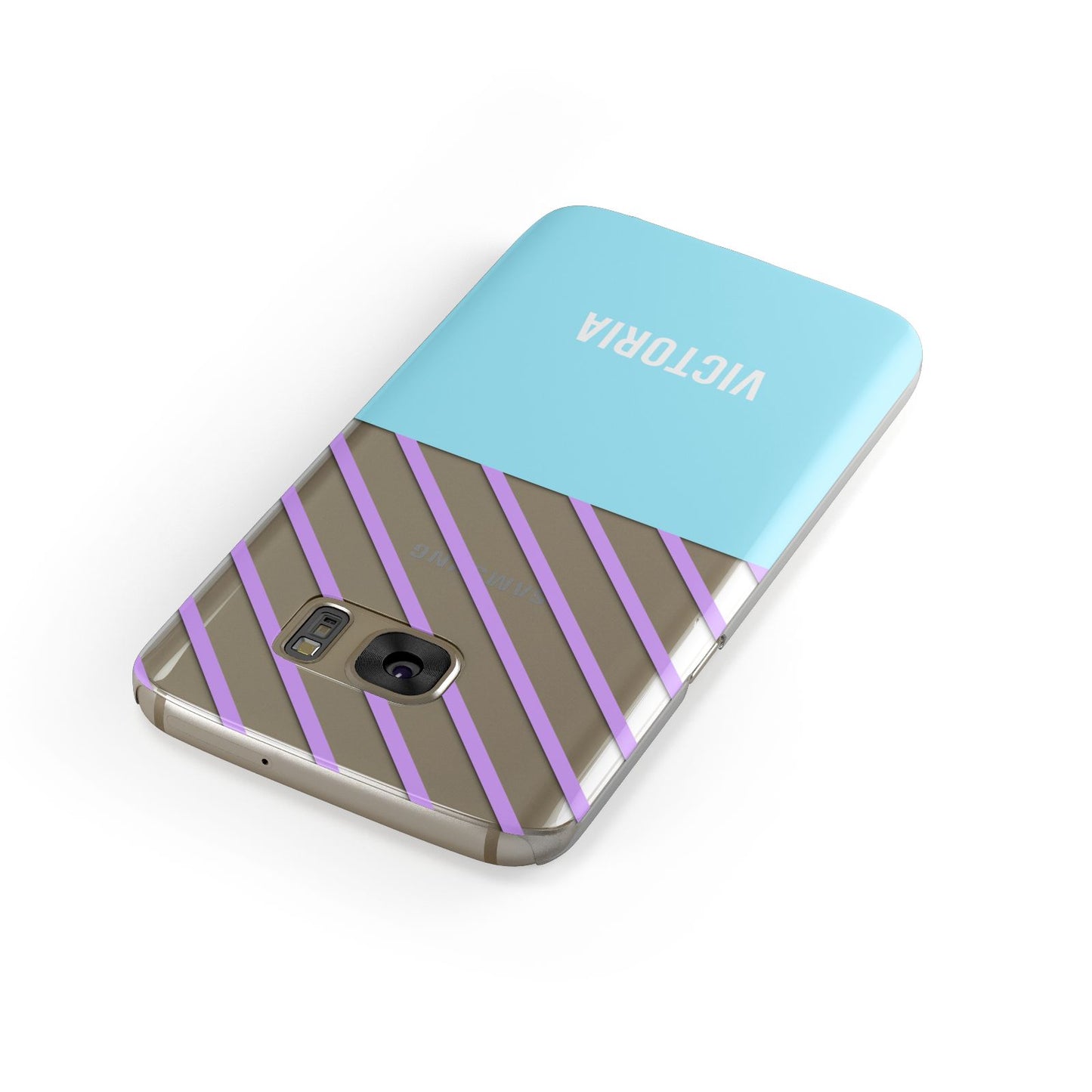 Personalised Blue Purple Stripes Samsung Galaxy Case Front Close Up