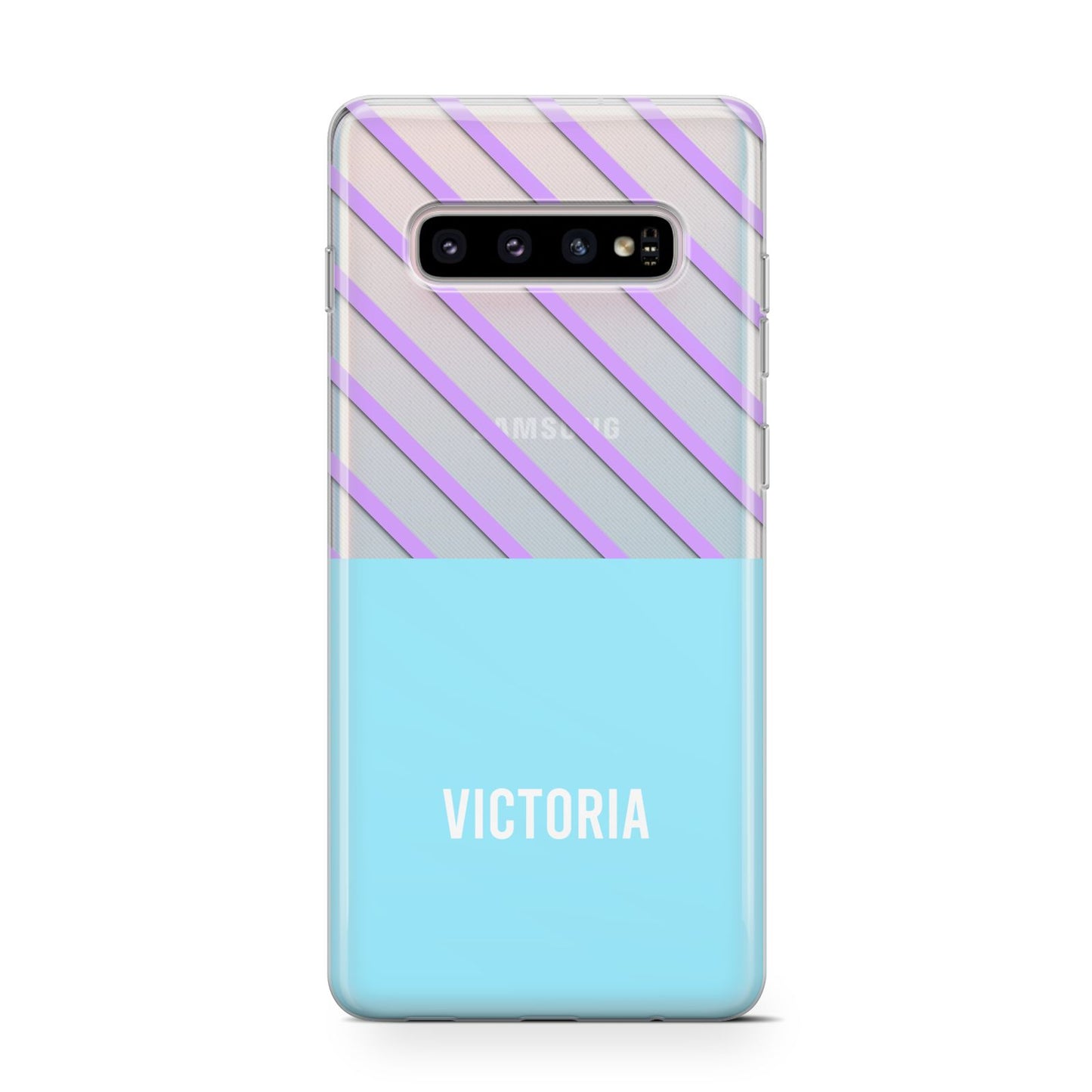 Personalised Blue Purple Stripes Samsung Galaxy S10 Case