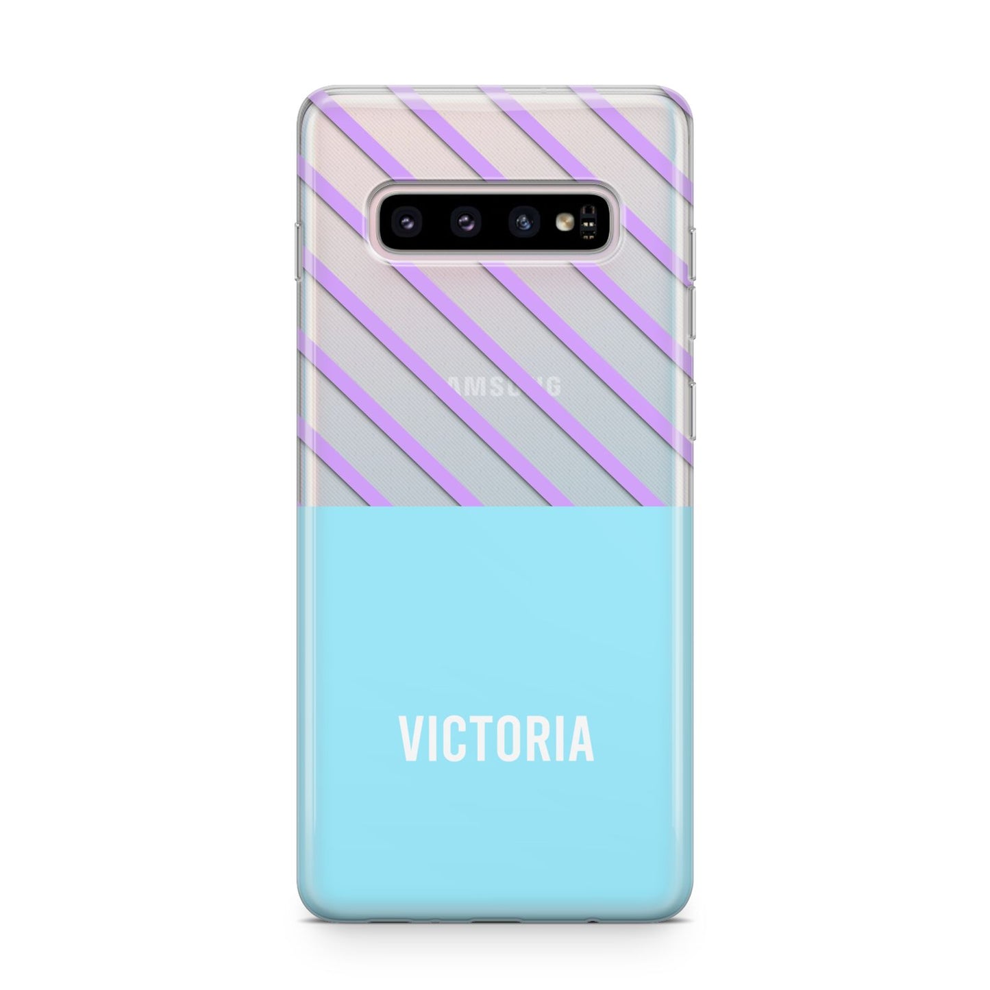 Personalised Blue Purple Stripes Samsung Galaxy S10 Plus Case