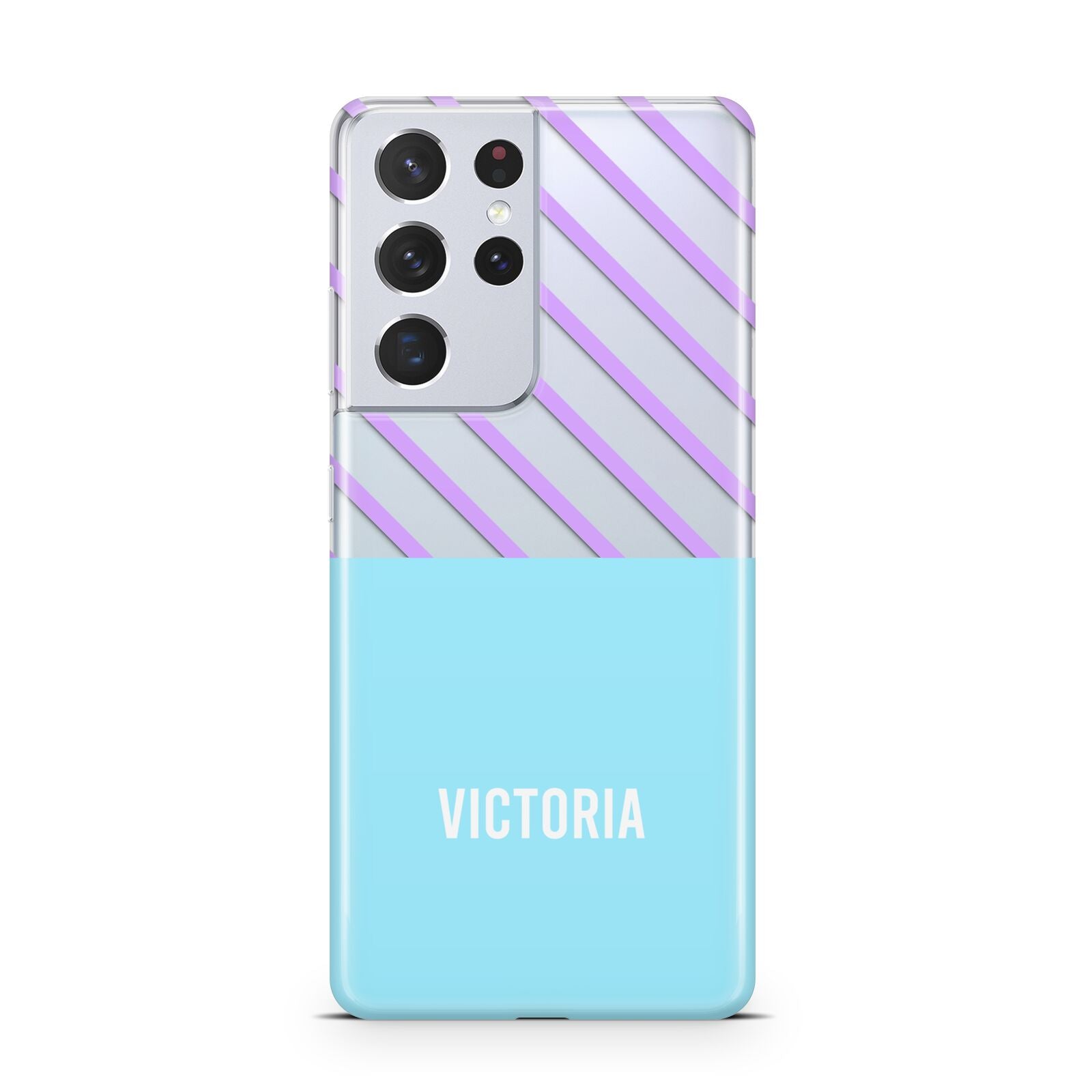 Personalised Blue Purple Stripes Samsung S21 Ultra Case