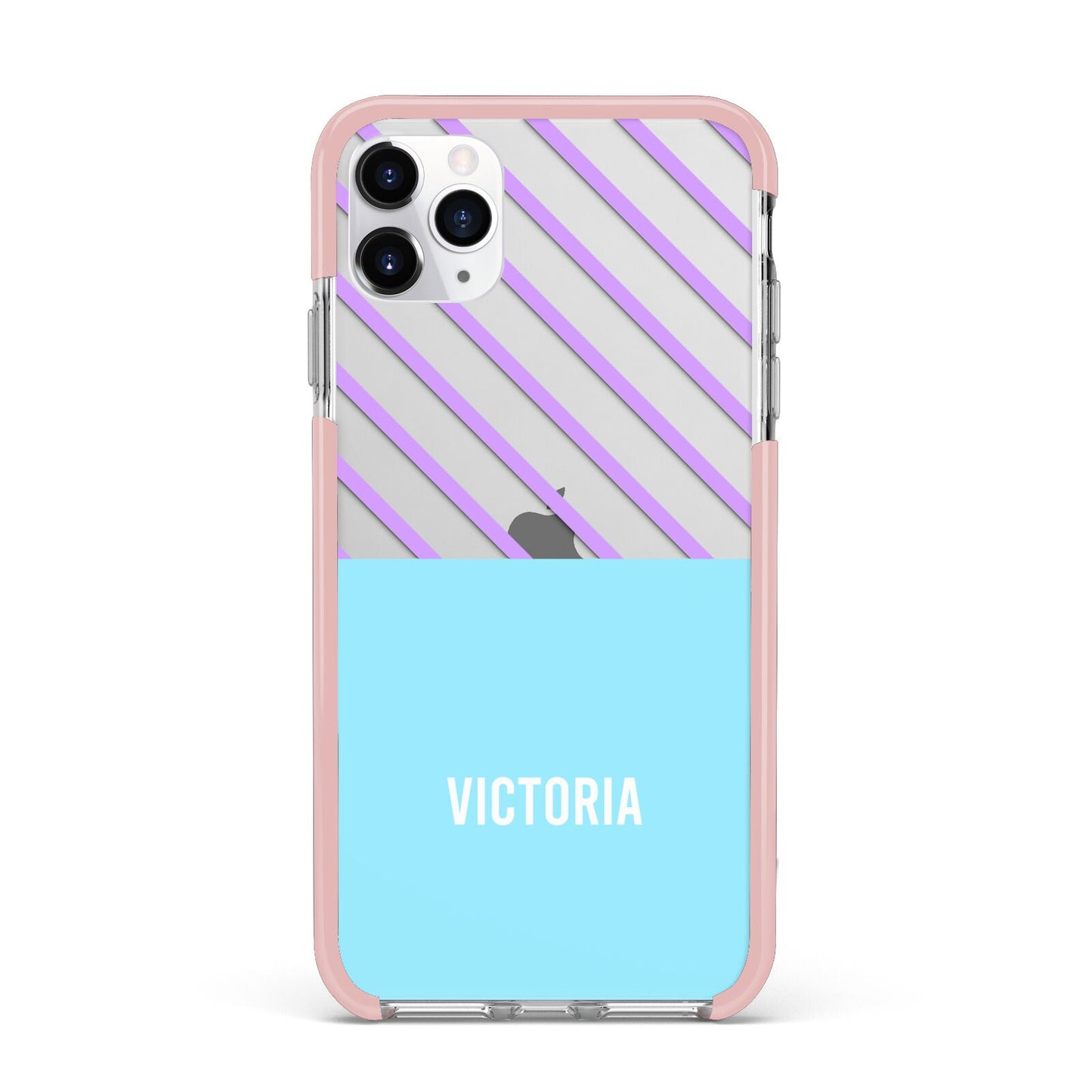 Personalised Blue Purple Stripes iPhone 11 Pro Max Impact Pink Edge Case