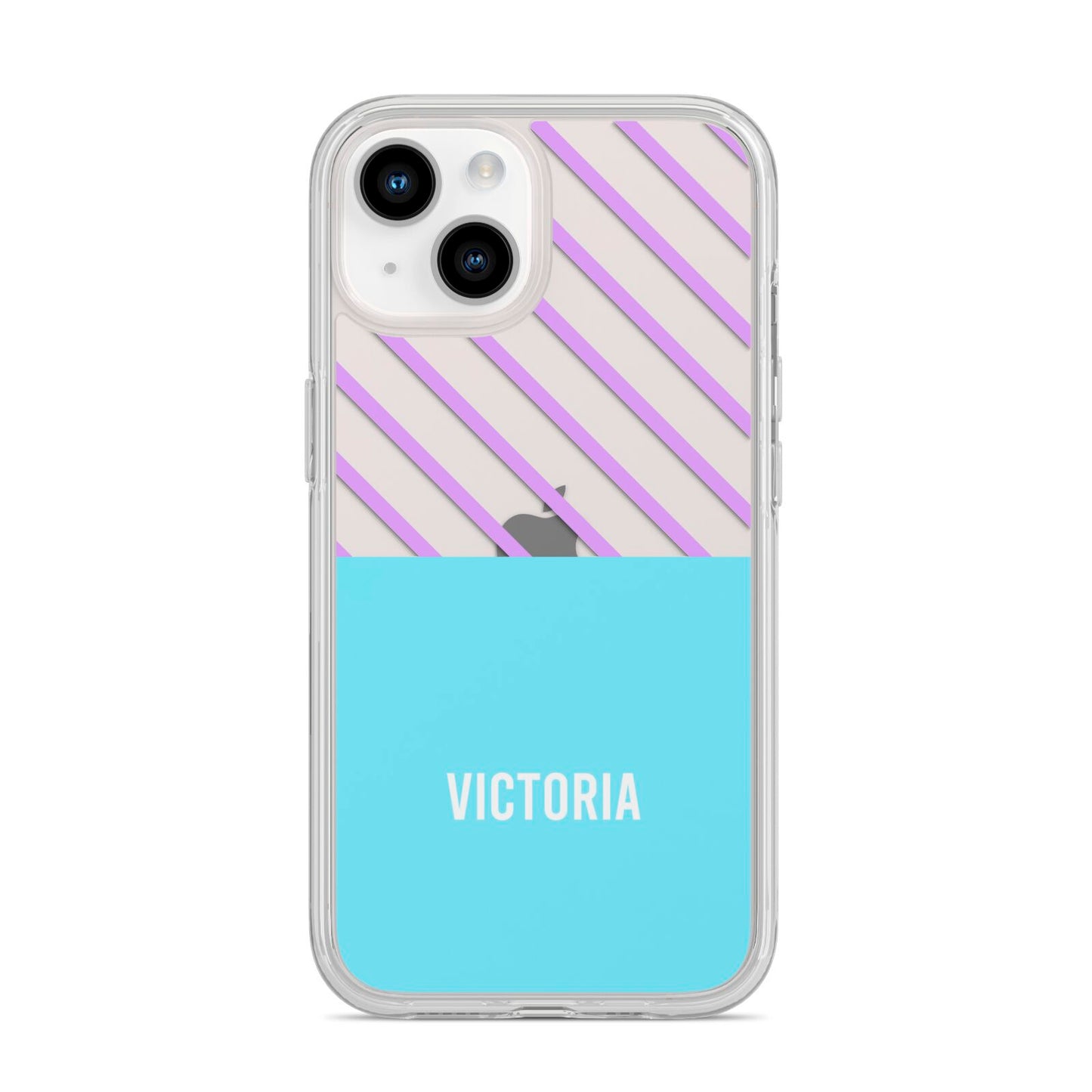 Personalised Blue Purple Stripes iPhone 14 Clear Tough Case Starlight