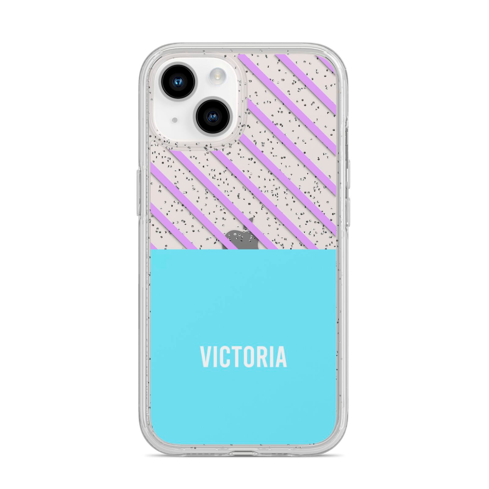 Personalised Blue Purple Stripes iPhone 14 Glitter Tough Case Starlight