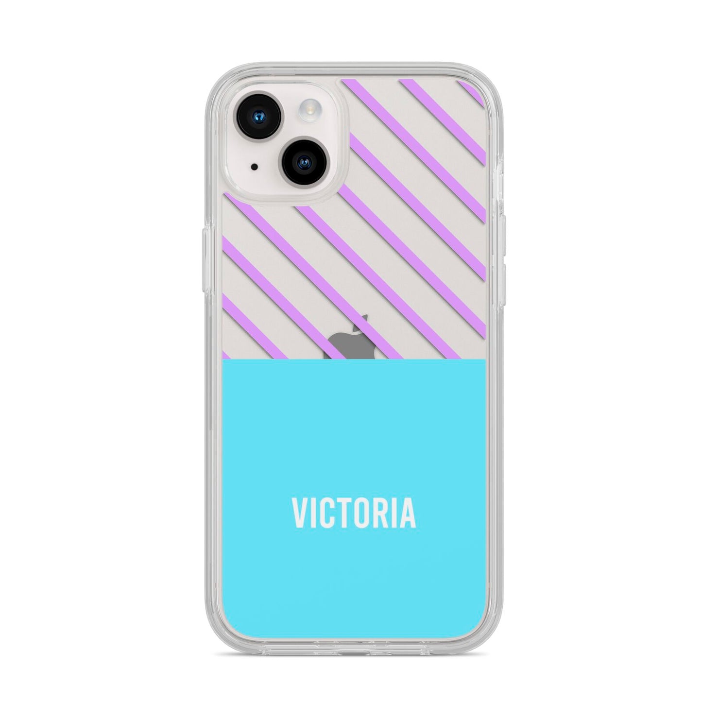 Personalised Blue Purple Stripes iPhone 14 Plus Clear Tough Case Starlight