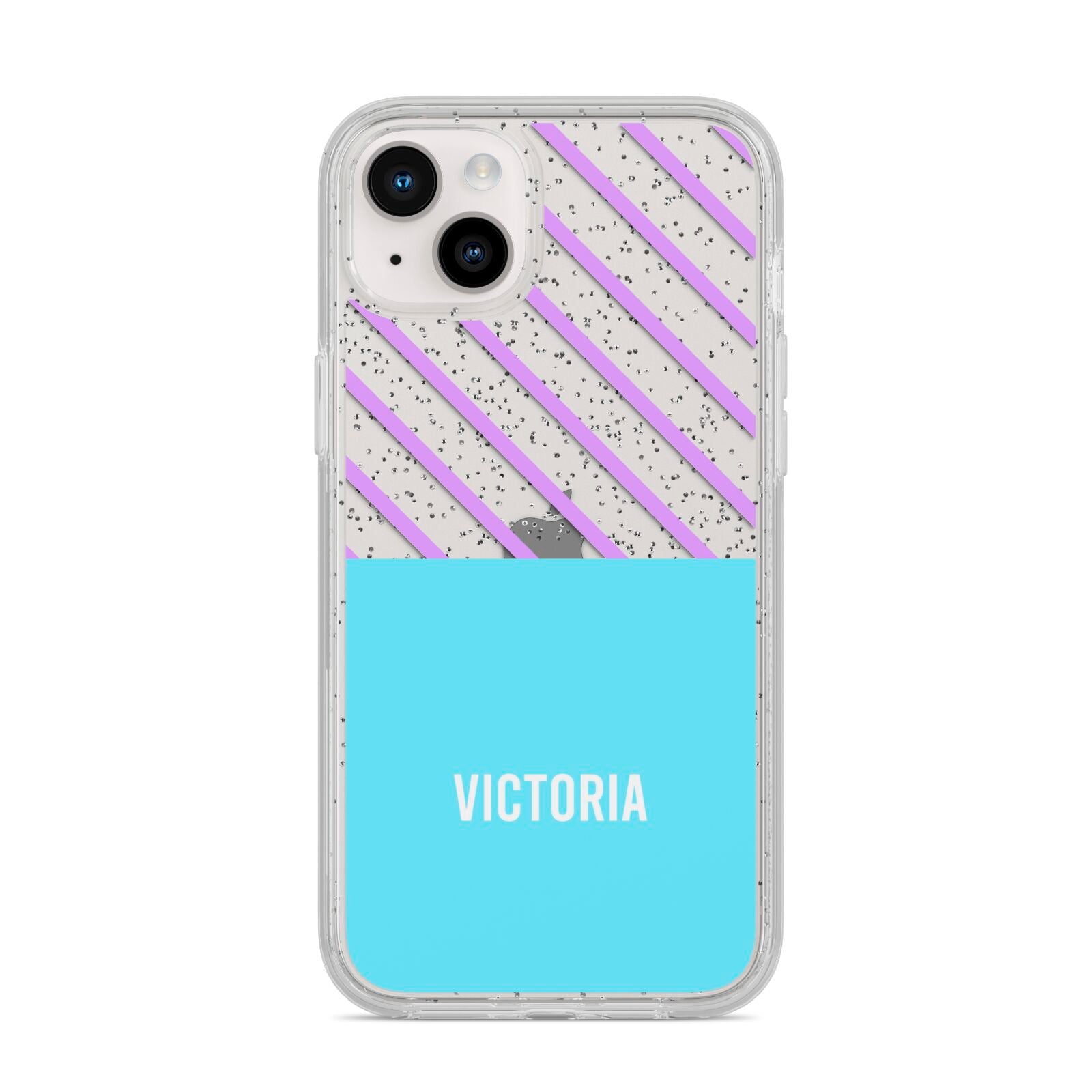 Personalised Blue Purple Stripes iPhone 14 Plus Glitter Tough Case Starlight