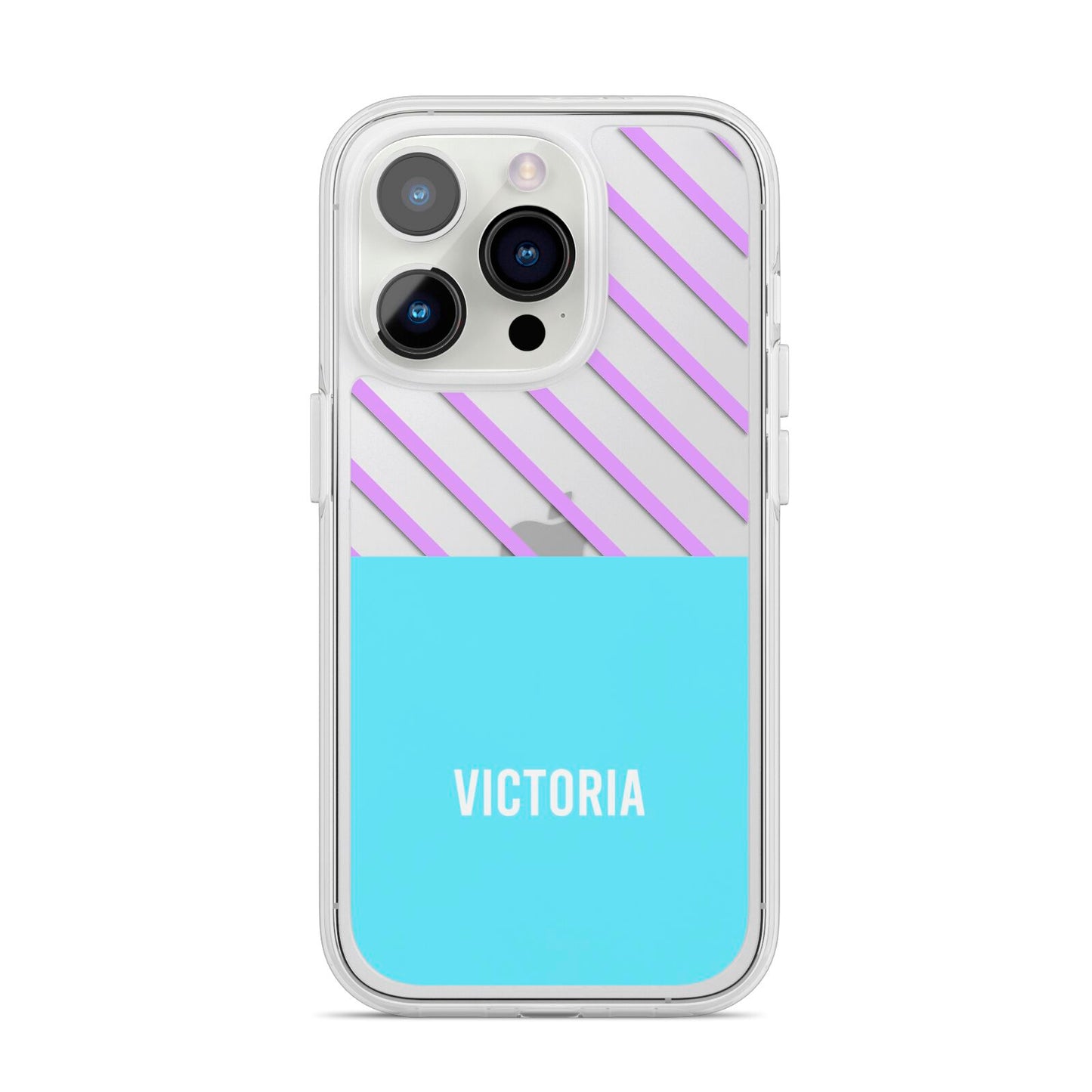 Personalised Blue Purple Stripes iPhone 14 Pro Clear Tough Case Silver