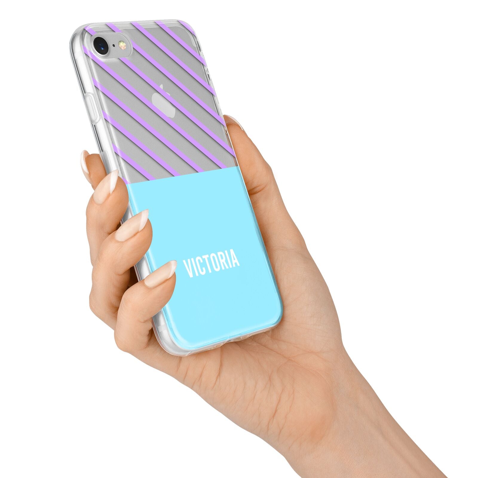 Personalised Blue Purple Stripes iPhone 7 Bumper Case on Silver iPhone Alternative Image