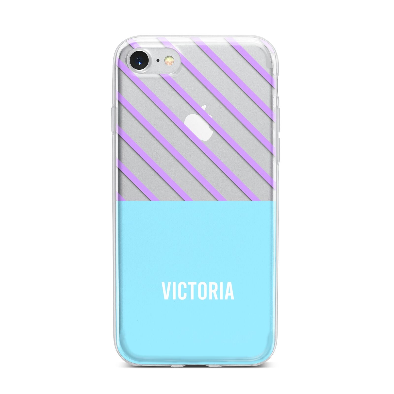 Personalised Blue Purple Stripes iPhone 7 Bumper Case on Silver iPhone