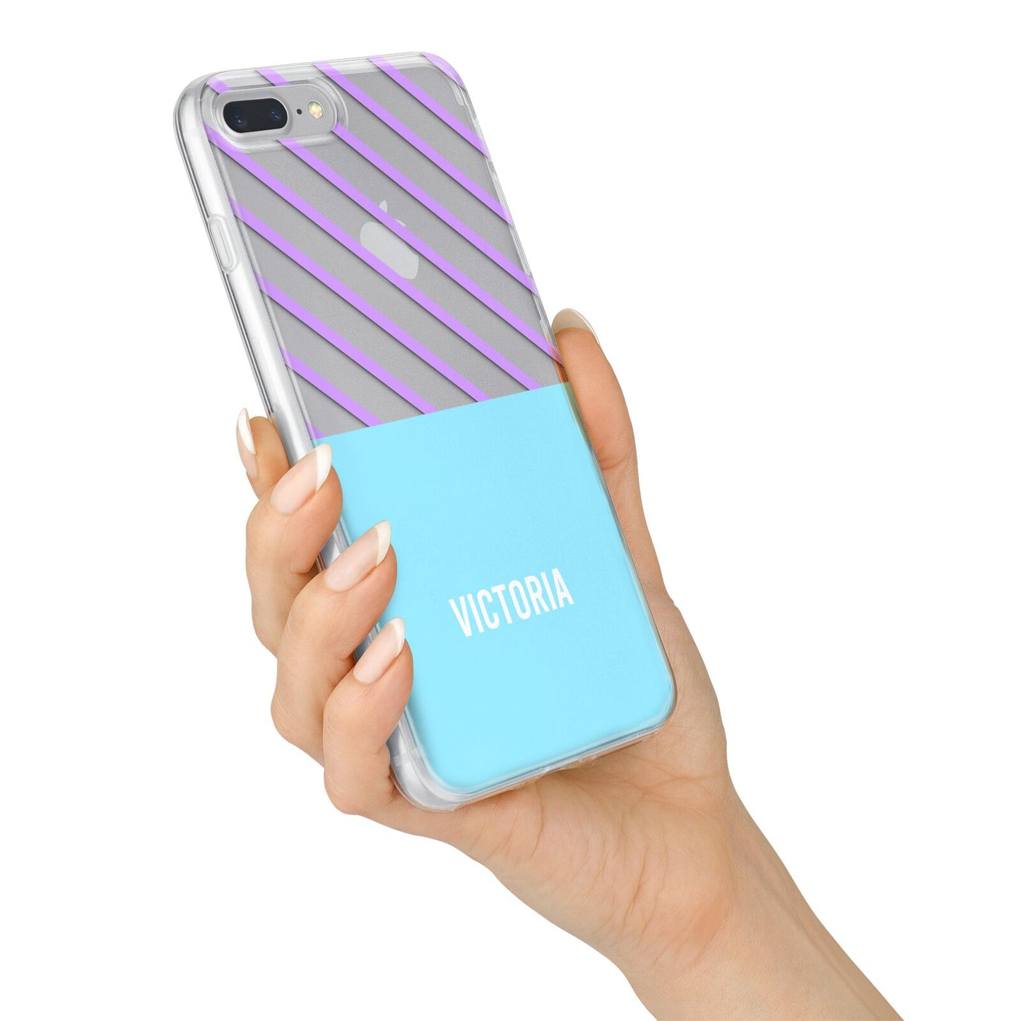 Personalised Blue Purple Stripes iPhone 7 Plus Bumper Case on Silver iPhone Alternative Image