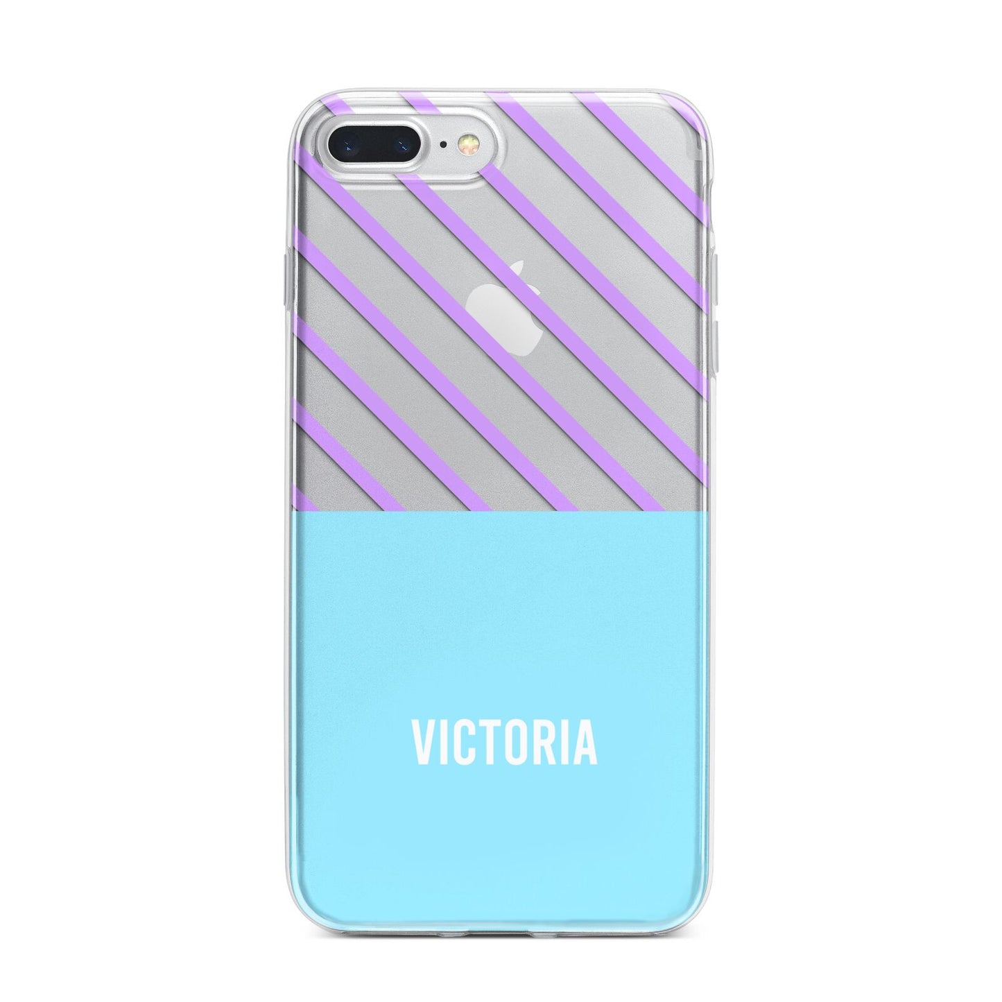 Personalised Blue Purple Stripes iPhone 7 Plus Bumper Case on Silver iPhone