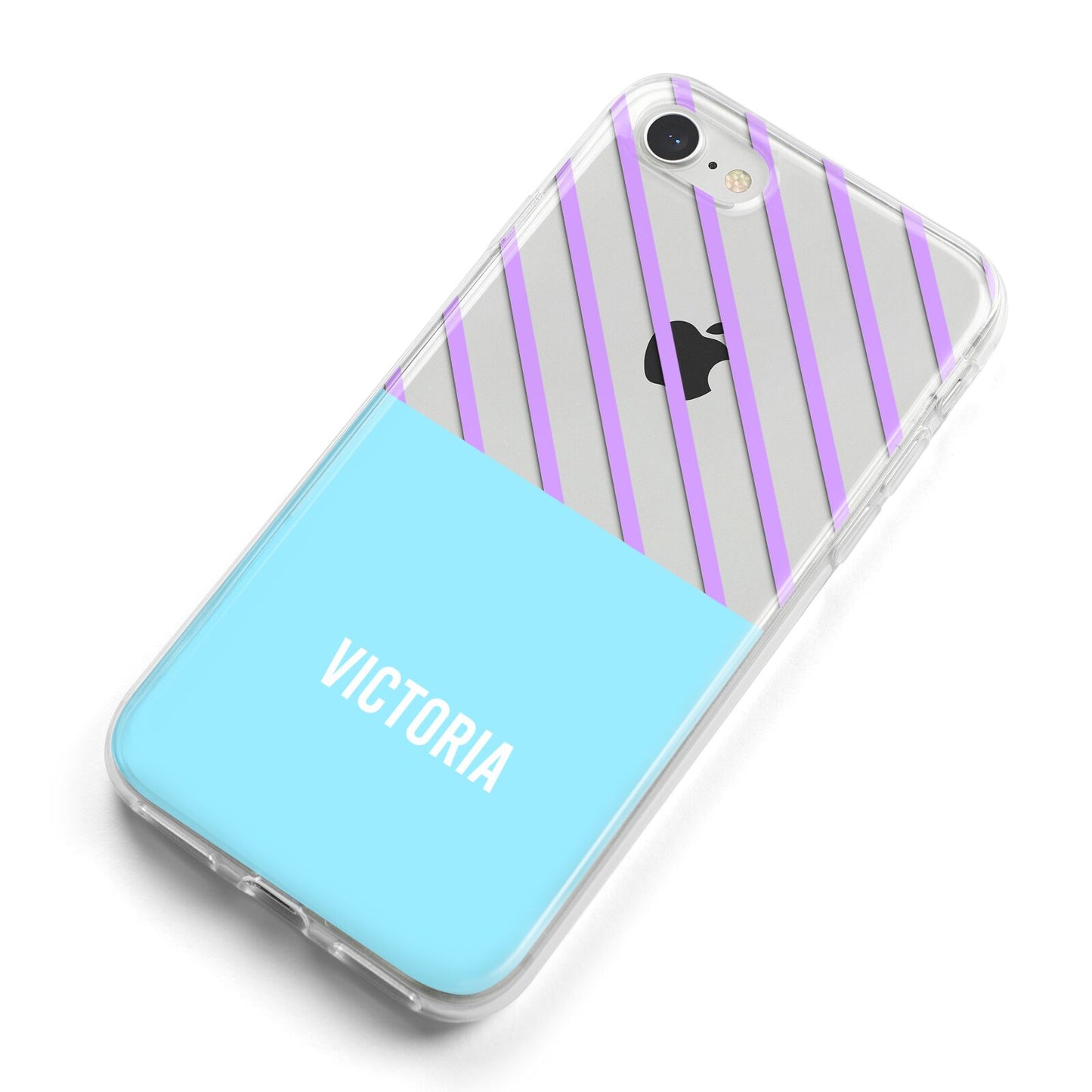 Personalised Blue Purple Stripes iPhone 8 Bumper Case on Silver iPhone Alternative Image