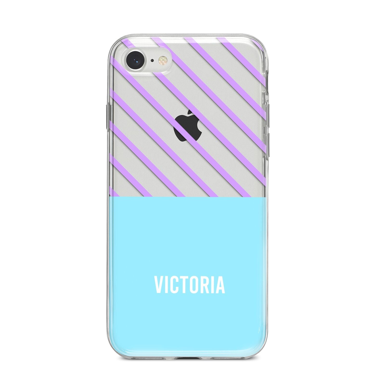 Personalised Blue Purple Stripes iPhone 8 Bumper Case on Silver iPhone