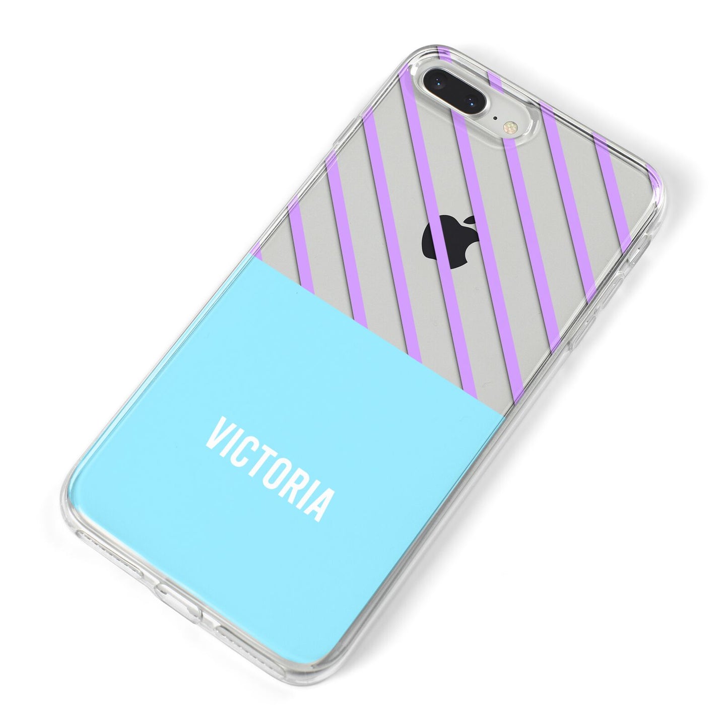 Personalised Blue Purple Stripes iPhone 8 Plus Bumper Case on Silver iPhone Alternative Image