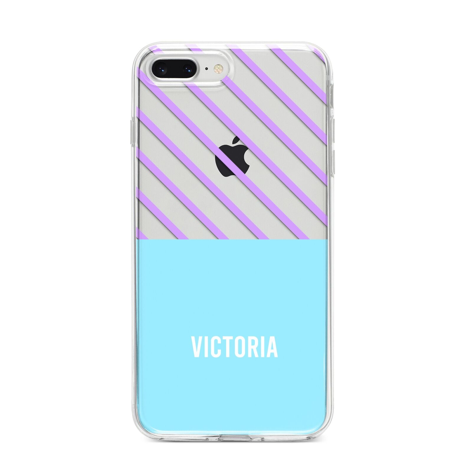 Personalised Blue Purple Stripes iPhone 8 Plus Bumper Case on Silver iPhone