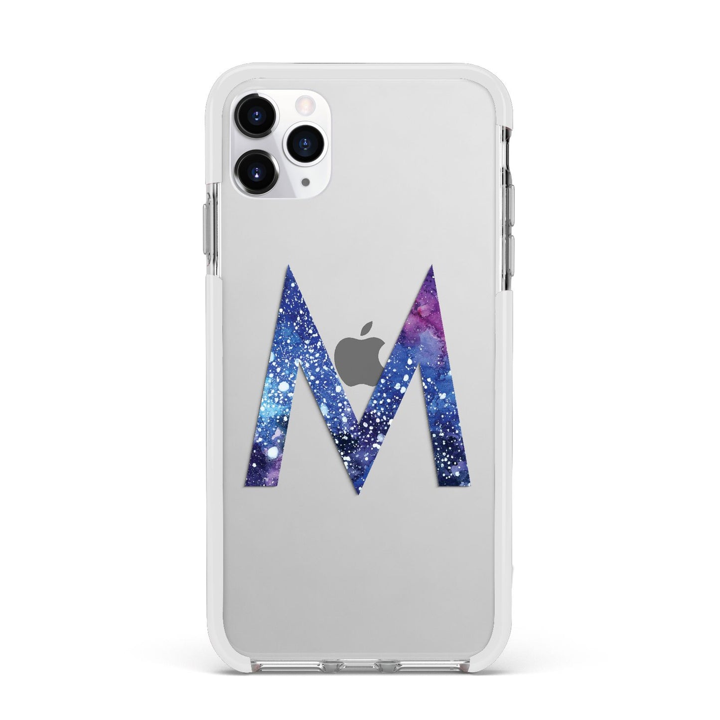 Personalised Blue Space Initial Clear Custom Apple iPhone 11 Pro Max in Silver with White Impact Case