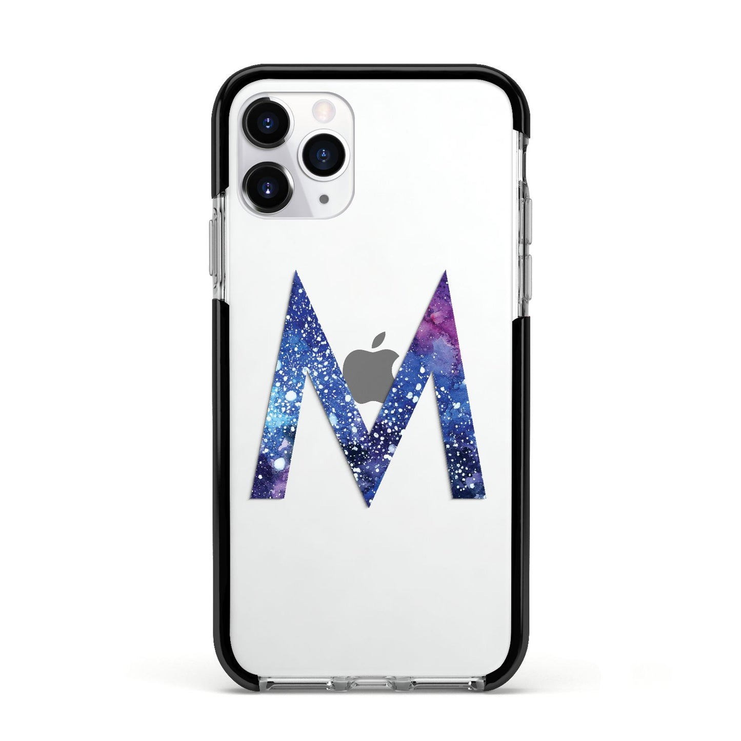 Personalised Blue Space Initial Clear Custom Apple iPhone 11 Pro in Silver with Black Impact Case