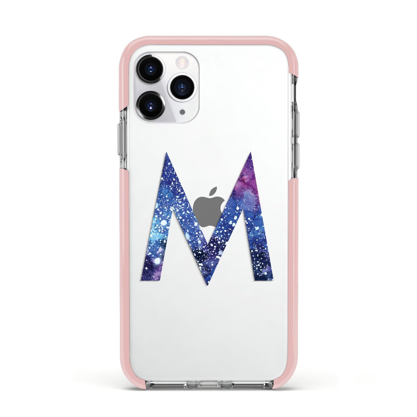 Personalised Blue Space Initial Clear Custom Apple iPhone 11 Pro in Silver with Pink Impact Case