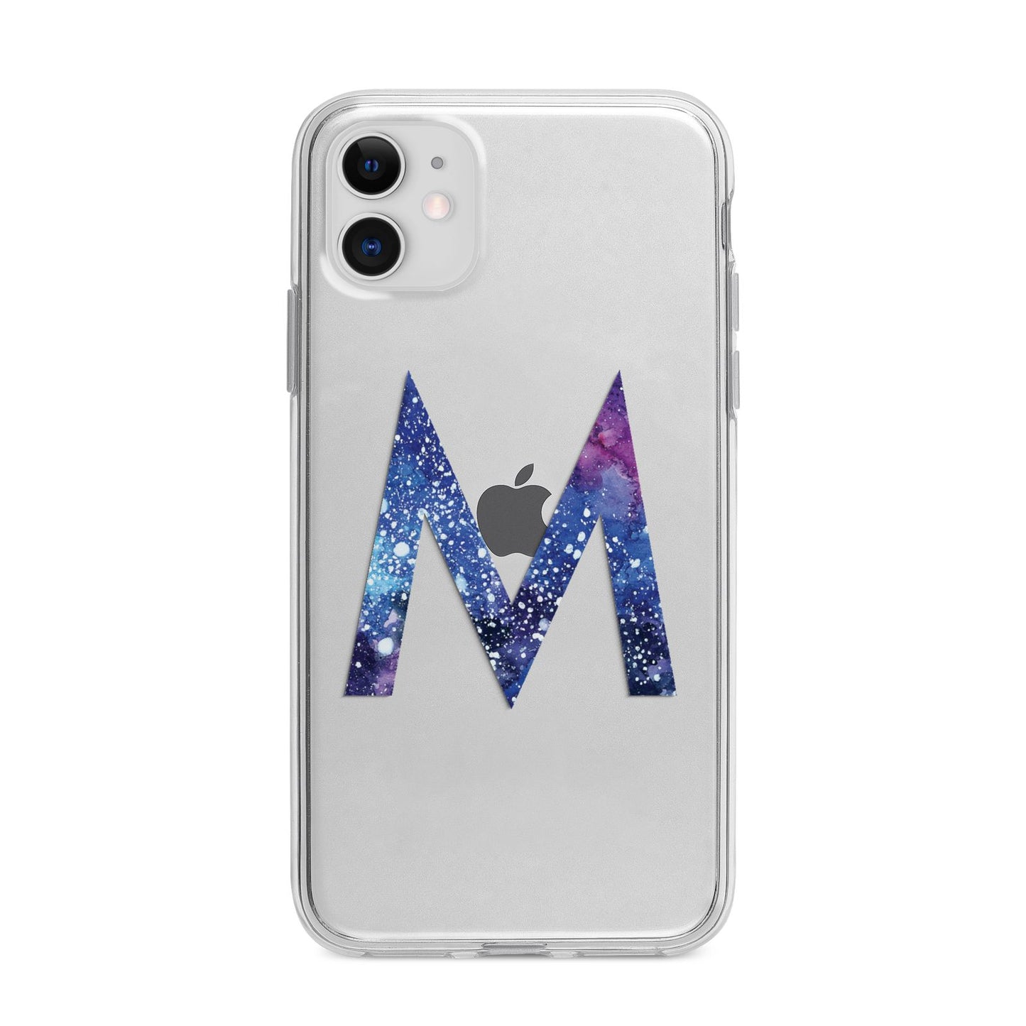 Personalised Blue Space Initial Clear Custom Apple iPhone 11 in White with Bumper Case