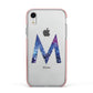 Personalised Blue Space Initial Clear Custom Apple iPhone XR Impact Case Pink Edge on Silver Phone