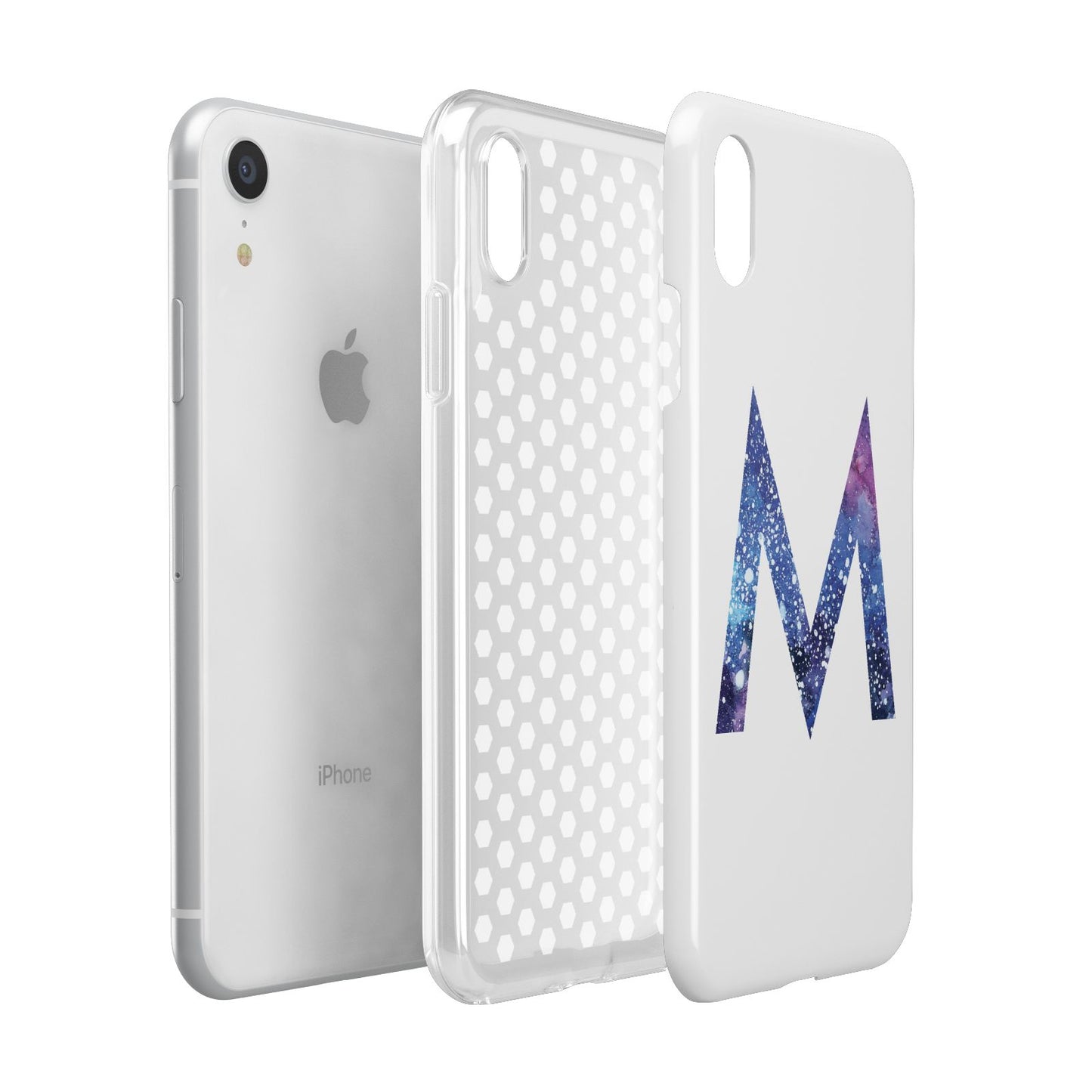 Personalised Blue Space Initial Clear Custom Apple iPhone XR White 3D Tough Case Expanded view