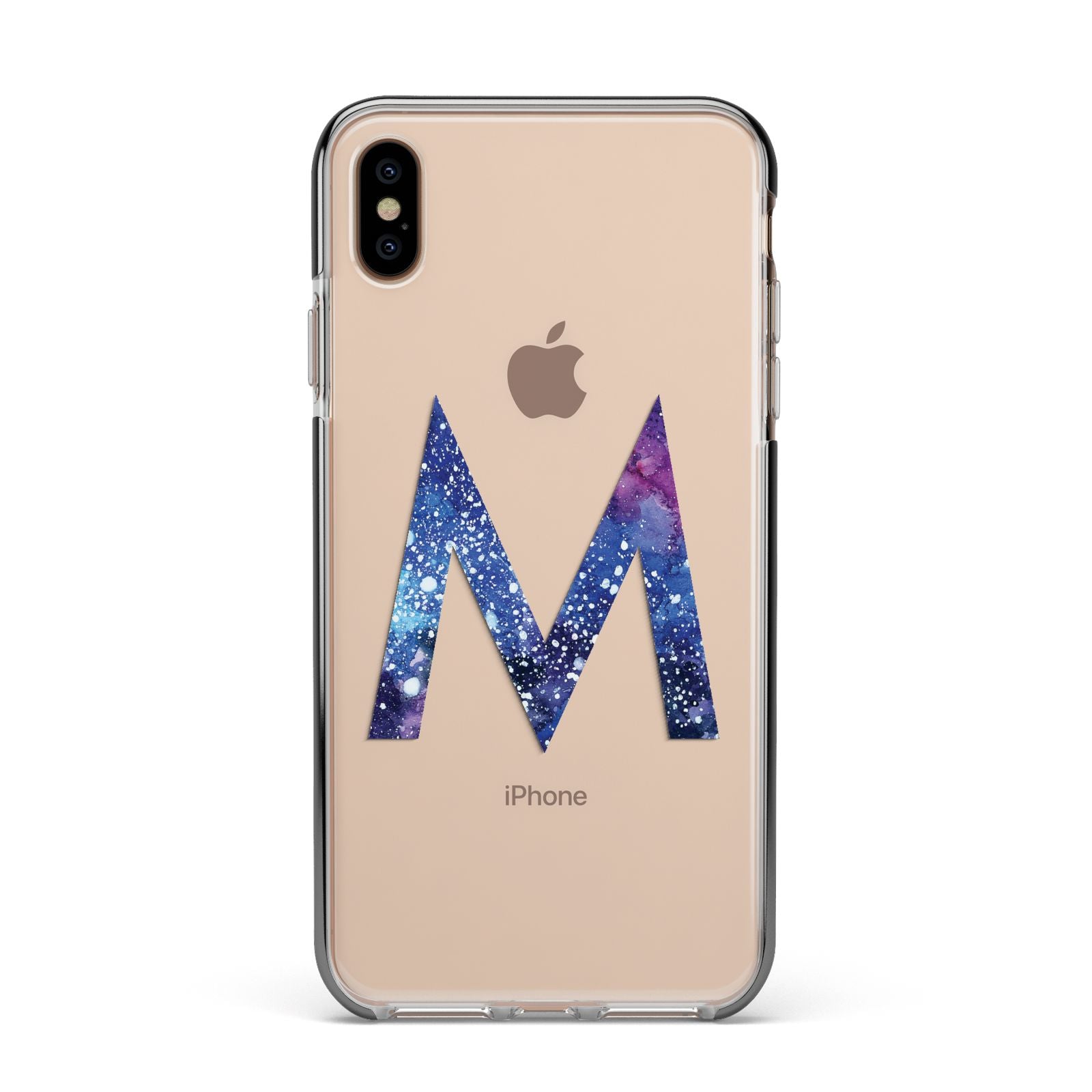 Personalised Blue Space Initial Clear Custom Apple iPhone Xs Max Impact Case Black Edge on Gold Phone