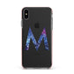 Personalised Blue Space Initial Clear Custom Apple iPhone Xs Max Impact Case Pink Edge on Black Phone