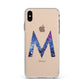 Personalised Blue Space Initial Clear Custom Apple iPhone Xs Max Impact Case White Edge on Gold Phone