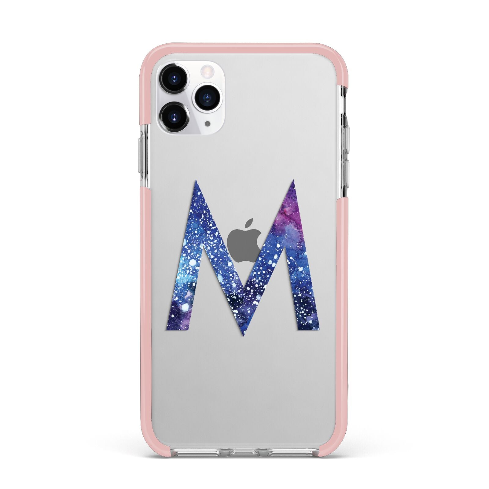 Personalised Blue Space Initial Clear Custom iPhone 11 Pro Max Impact Pink Edge Case