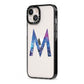 Personalised Blue Space Initial Clear Custom iPhone 13 Black Impact Case Side Angle on Silver phone