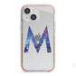 Personalised Blue Space Initial Clear Custom iPhone 13 Mini TPU Impact Case with Pink Edges