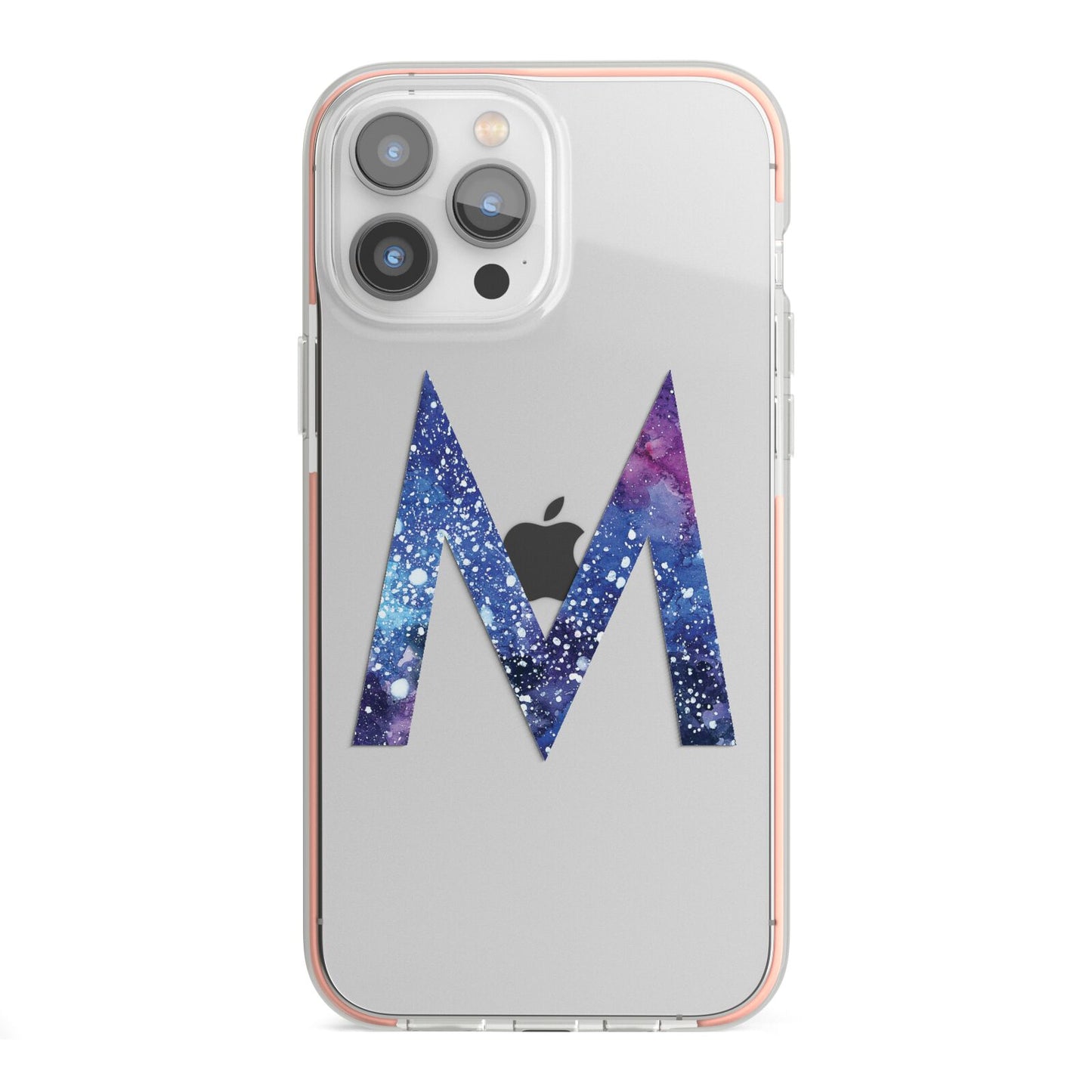 Personalised Blue Space Initial Clear Custom iPhone 13 Pro Max TPU Impact Case with Pink Edges