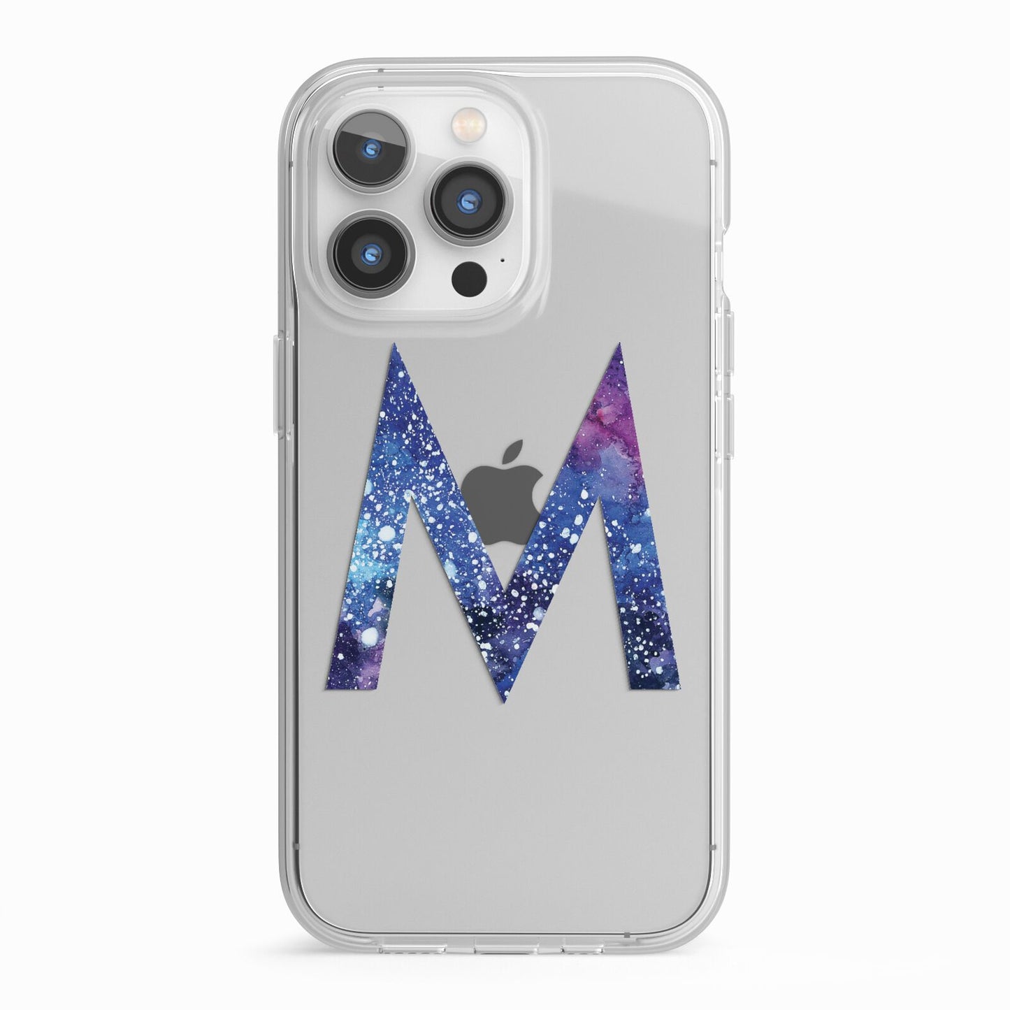Personalised Blue Space Initial Clear Custom iPhone 13 Pro TPU Impact Case with White Edges