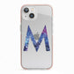 Personalised Blue Space Initial Clear Custom iPhone 13 TPU Impact Case with Pink Edges
