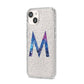 Personalised Blue Space Initial Clear Custom iPhone 14 Glitter Tough Case Starlight Angled Image