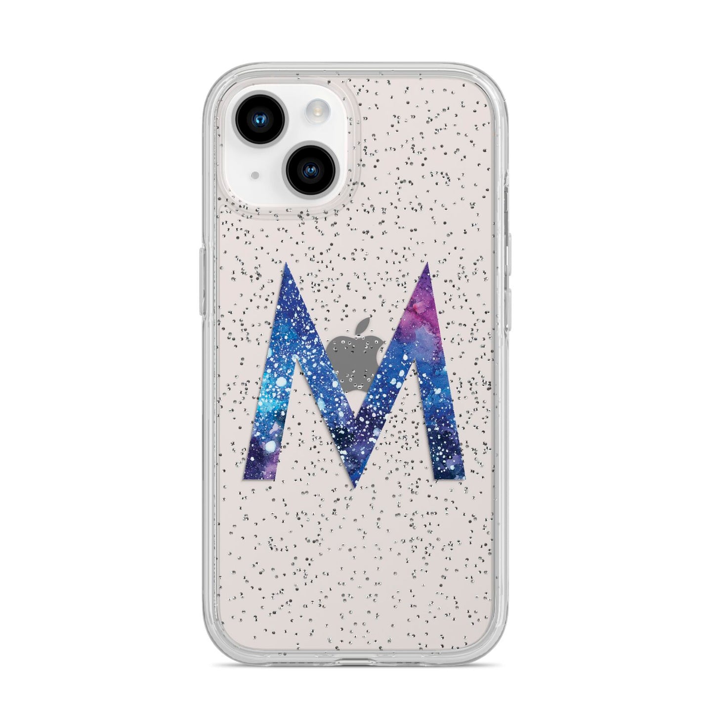 Personalised Blue Space Initial Clear Custom iPhone 14 Glitter Tough Case Starlight