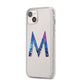 Personalised Blue Space Initial Clear Custom iPhone 14 Plus Clear Tough Case Starlight Angled Image