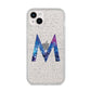 Personalised Blue Space Initial Clear Custom iPhone 14 Plus Glitter Tough Case Starlight
