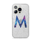Personalised Blue Space Initial Clear Custom iPhone 14 Pro Glitter Tough Case Silver