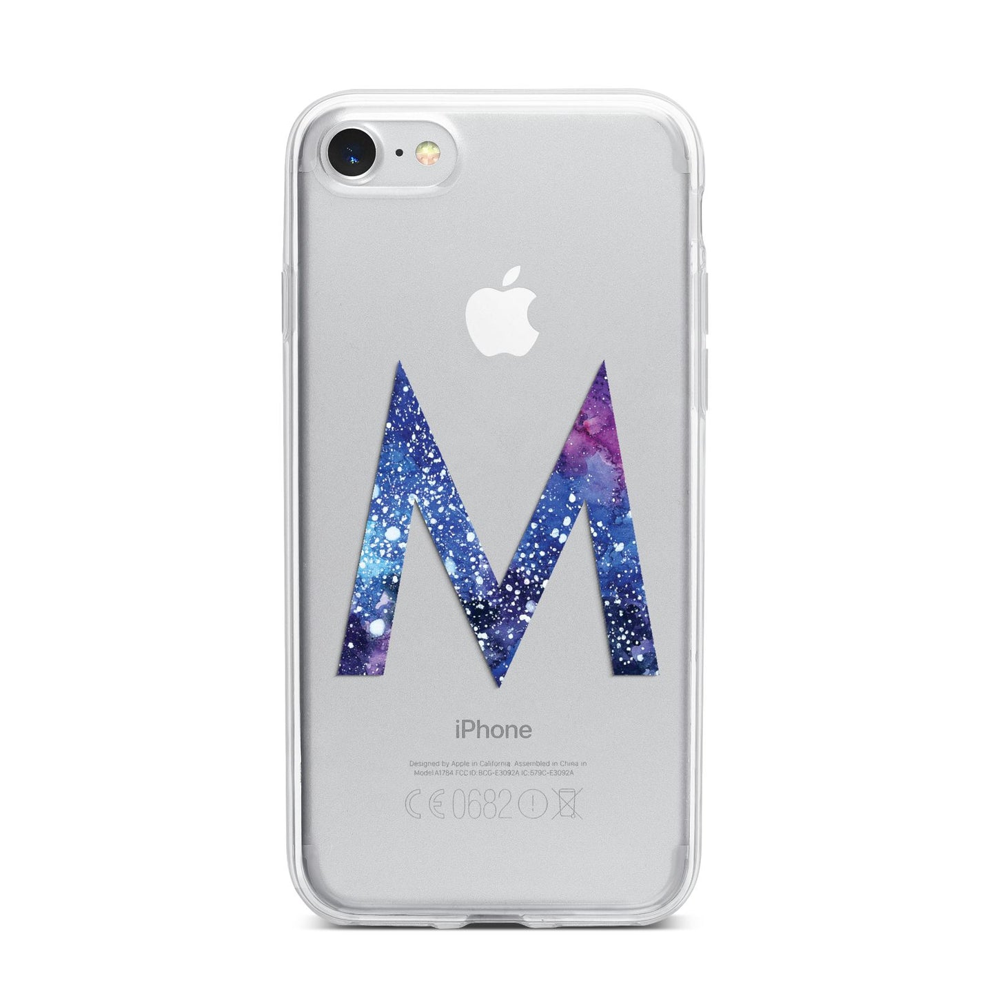 Personalised Blue Space Initial Clear Custom iPhone 7 Bumper Case on Silver iPhone