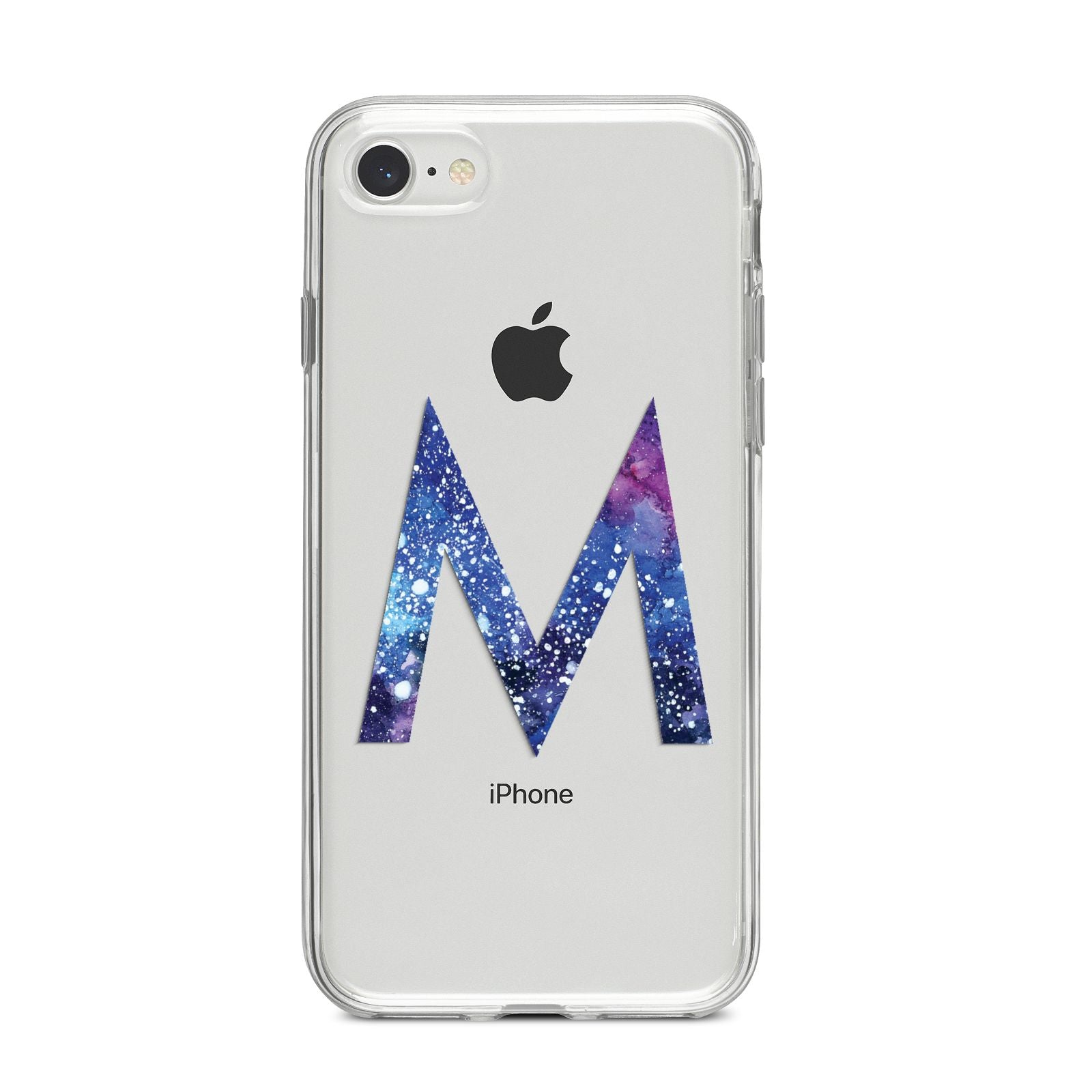 Personalised Blue Space Initial Clear Custom iPhone 8 Bumper Case on Silver iPhone